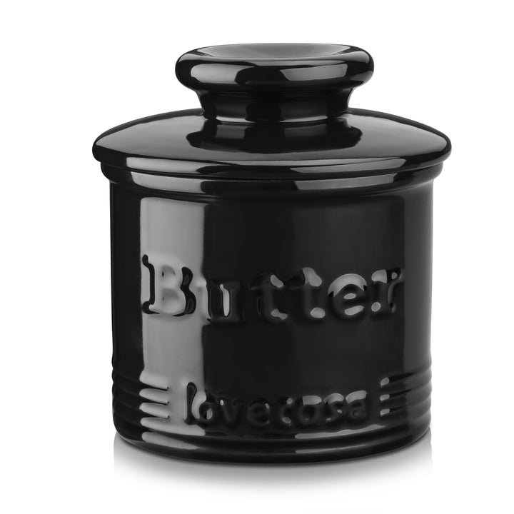 Porzellan Buttertopf für Theke, LOVECASA Butterhalter mit Wasserlinie, französische Butterdose mit D