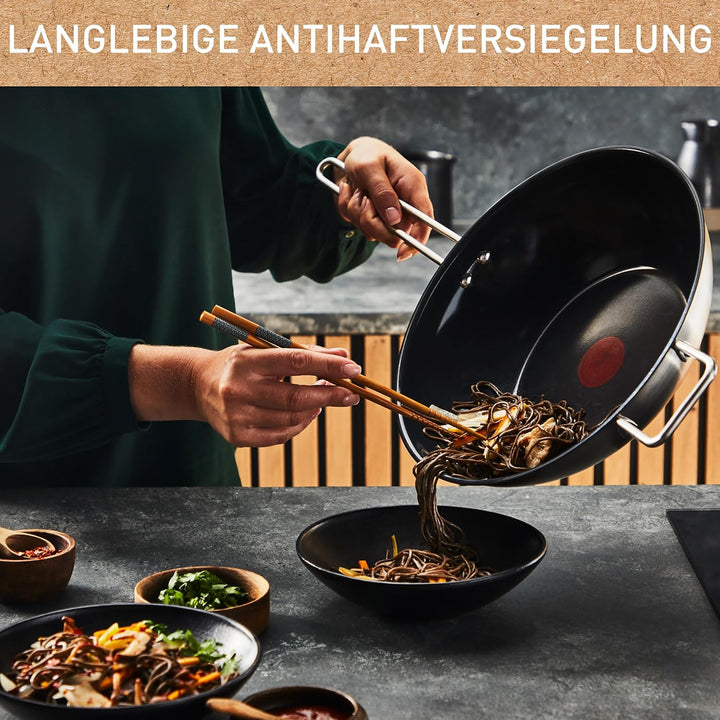 Tefal Nordica Edelstahl-Wokpfanne 28 cm, Antihaftversiegelung, integrierter Thermo-Signal Temperatur
