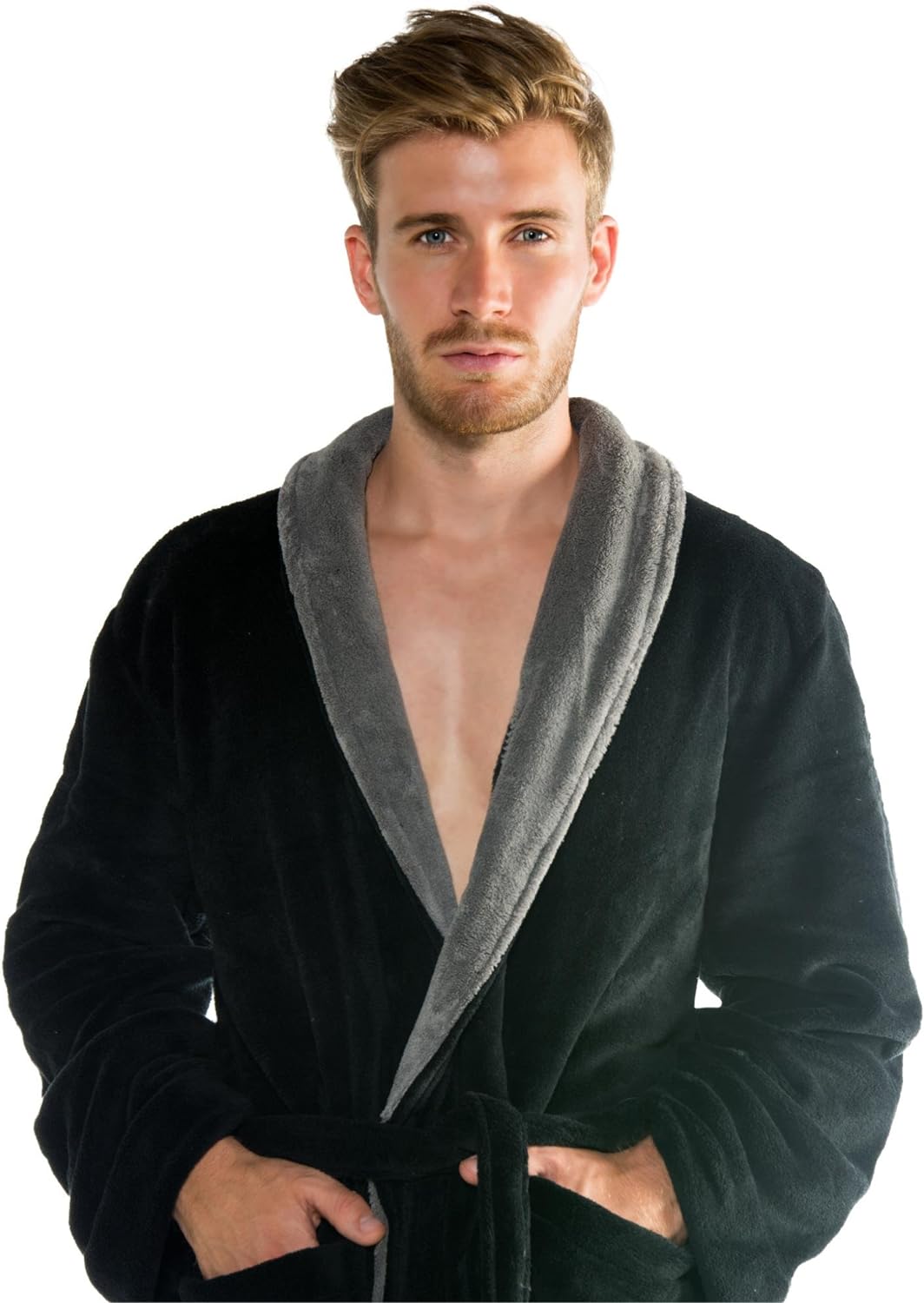 CelinaTex Nevada Bademantel Damen Herren L schwarz anthrazit Mikrofaser Saunamantel Coral Fleece Mor