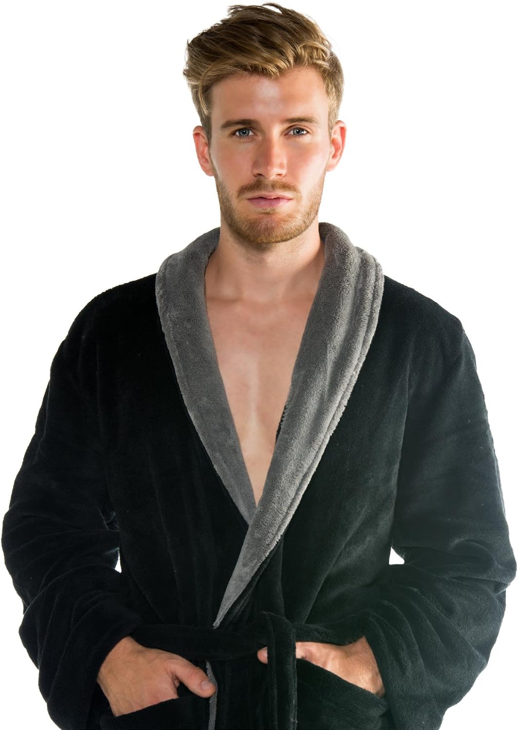 CelinaTex Nevada Bademantel Damen Herren XL schwarz anthrazit Mikrofaser Saunamantel Coral Fleece Mo