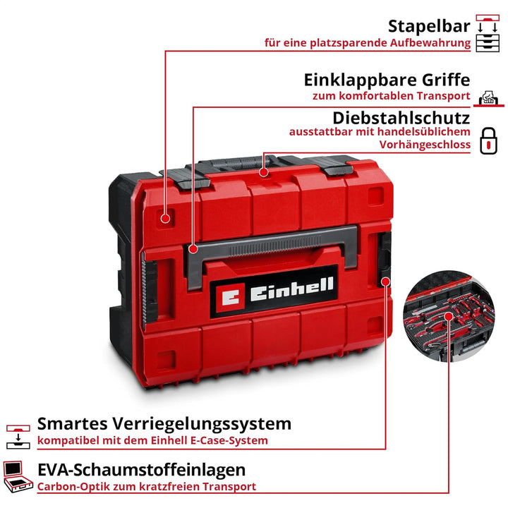 Original Einhell Werkzeugkoffer KFZ E-Case 121-tlg. (KFZ-Profi, Impact-Stecknüsse, Spezialbits, Zünd