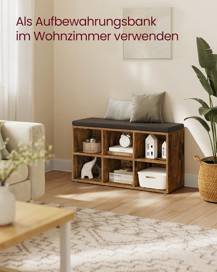 VASAGLE Schuhbank, Schuhregal mit Sitzfläche, Sitzbank mit Stauraum, Kissen, 6 Fächer, verstellbare