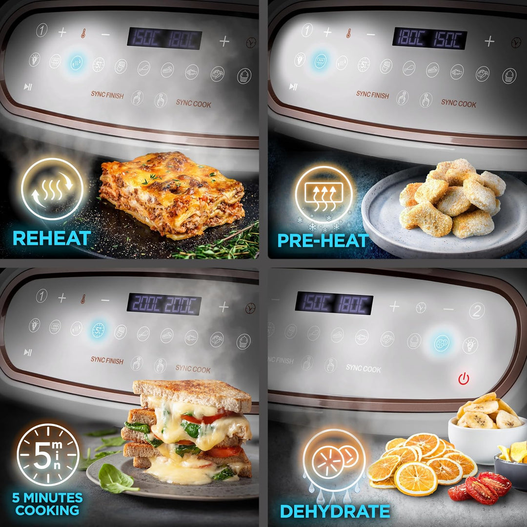 Duronic AF34 WE XXL Heissluftfritteuse, 10L Airfryer mit 2 Kammern, Doppel-Fritteuse ohne Öl, HLF Ai