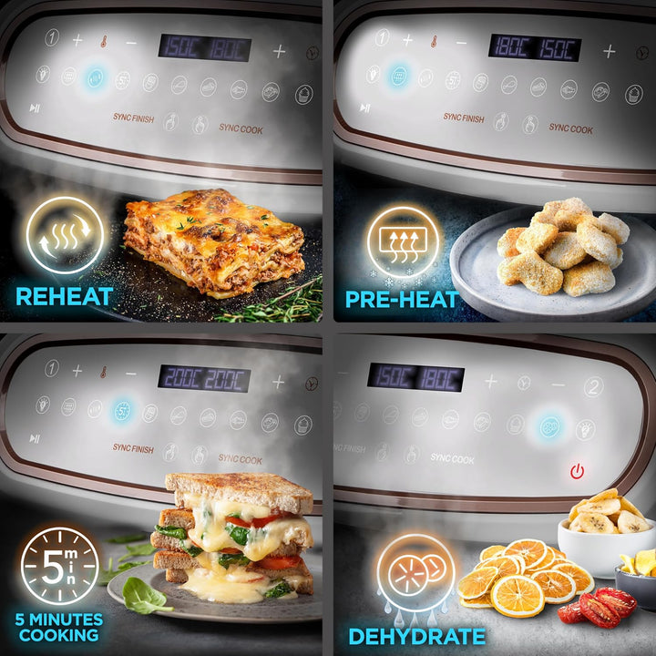 Duronic AF34 WE XXL Heissluftfritteuse, 10L Airfryer mit 2 Kammern, Doppel-Fritteuse ohne Öl, HLF Ai