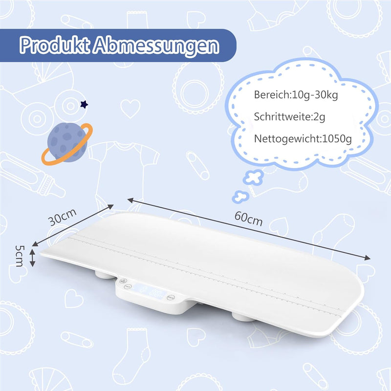 COSTWAY Babywaage Digtal, multifunktionale Bluetooth Kinderwaage bis 30kg Tragkraft, Säuglingswaage