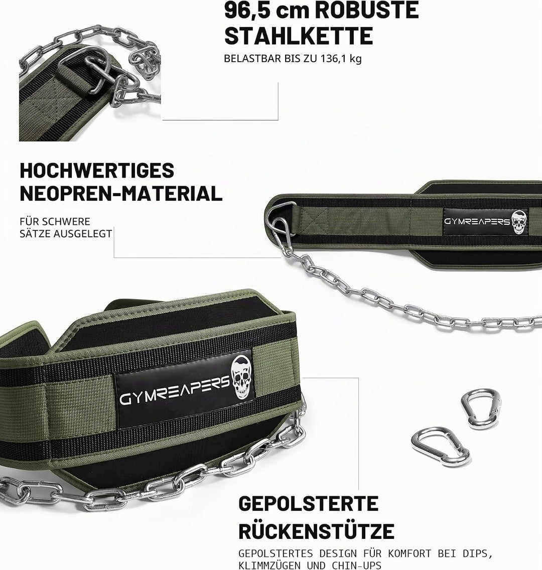 Gymreapers Dip-Gürtel mit Kette für Gewichtheben, Klimmzüge, Dips – robuste Stahlkette für zusätzlic