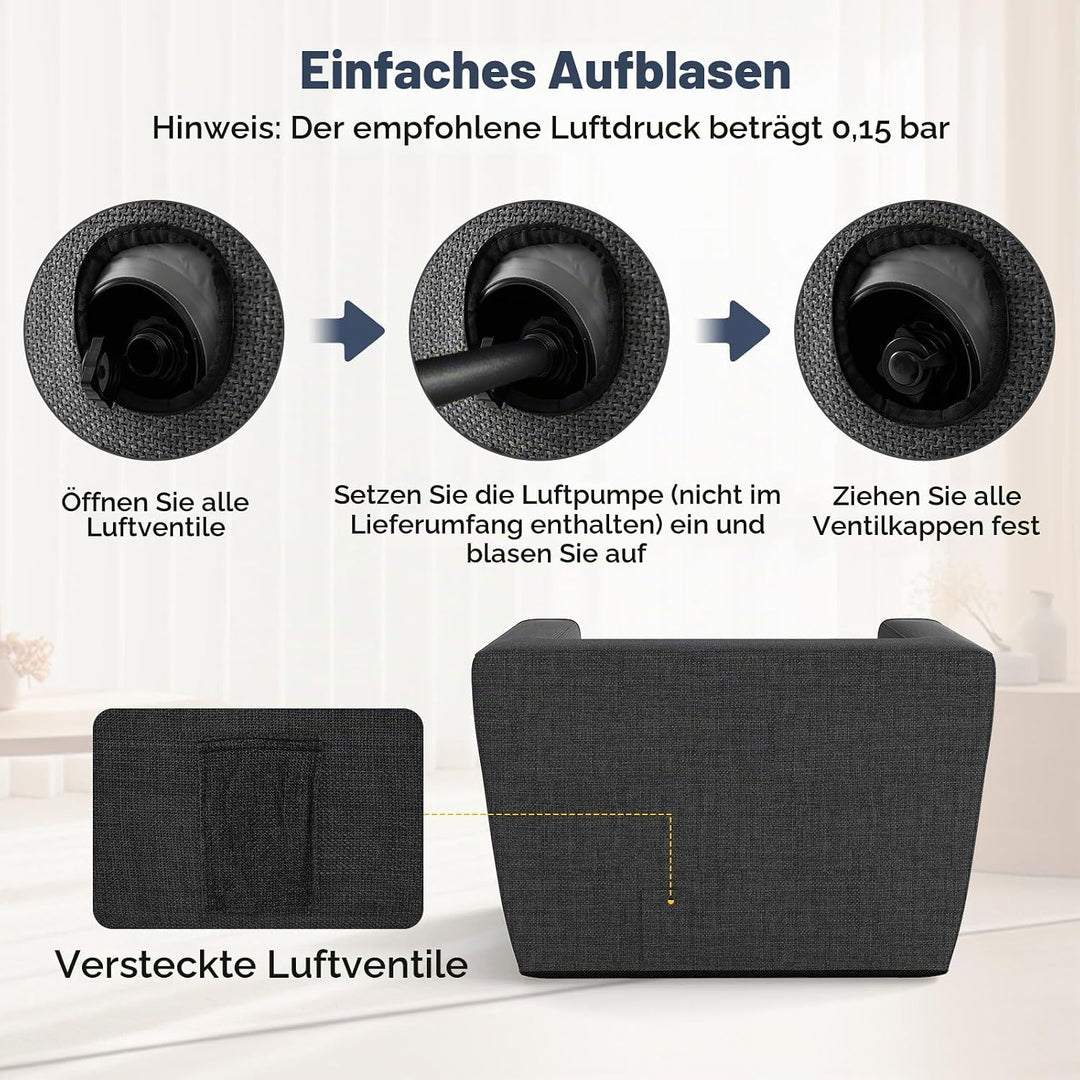 COSTWAY Aufblasbares Sofa, tragbares Luftsofa mit abnehmbarem Bezug, breite Armlehnen &amp; grosszügiger