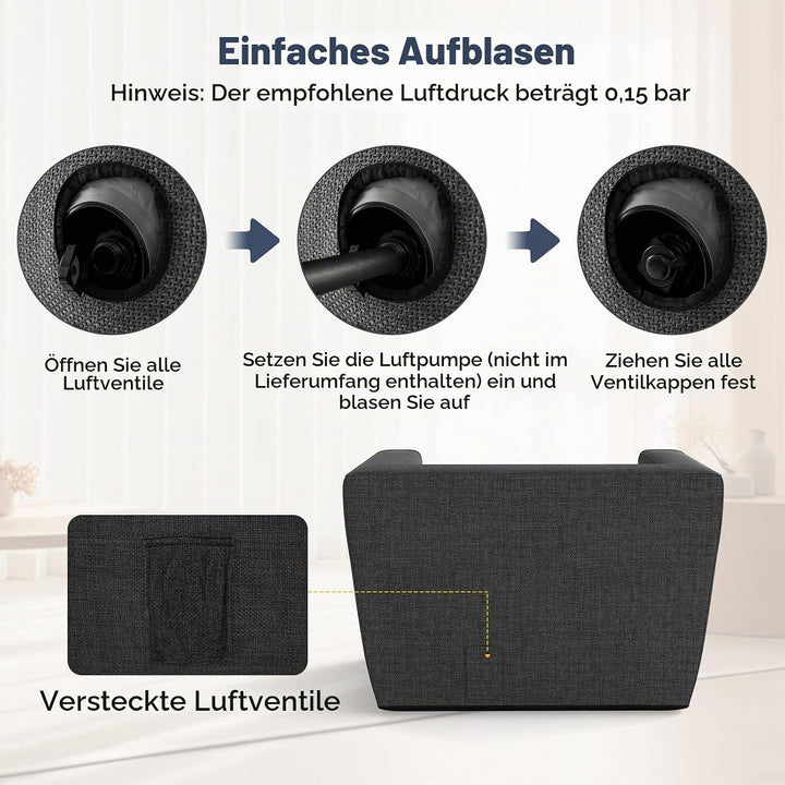COSTWAY Aufblasbares Sofa, tragbares Luftsofa mit abnehmbarem Bezug, breite Armlehnen &amp; grosszügiger