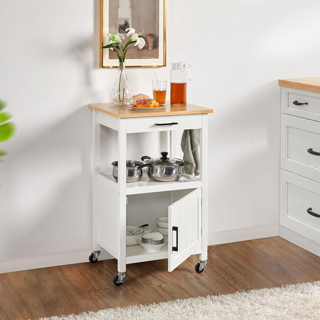 Yaheetech Servierwagen, Küchenwagen Holz, Flurschrank Sideboard Beistelltisch, Getränkewagen mit 4 R
