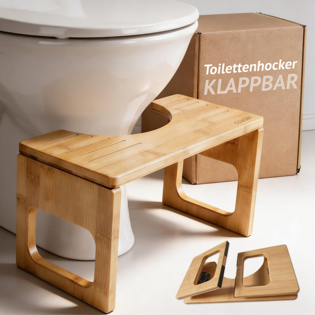 WERTO Toilettenhocker Klappbar aus Bambus-Holz - Ergonomischer Klohocker fürs Erwachsene - 𝗥𝘂𝘁𝘀𝗰𝗵𝗳𝗲𝘀