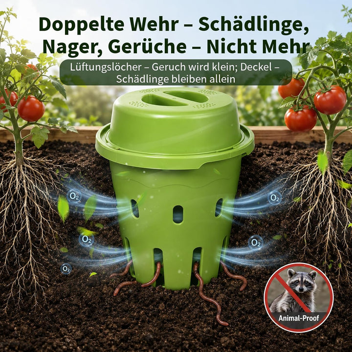 2 Stück 3L Unterirdisch Komposter Garten Kleine mit Deckel,18x19cm | PVC Wurmkomposter mit Belüftung