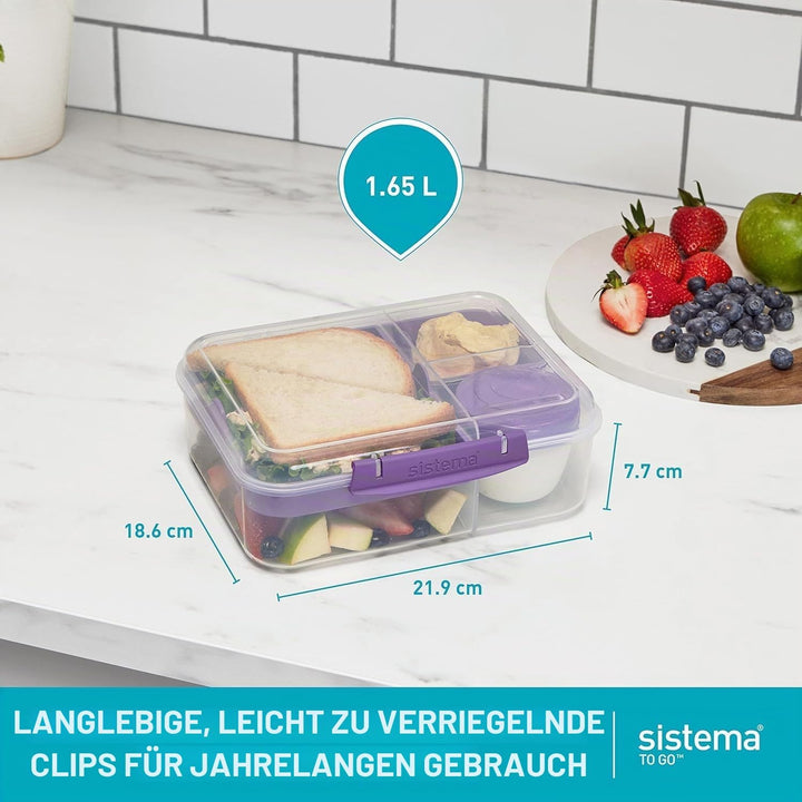 Sistema Bento Box LUNCH Aufbewahrungdose mit Fächern | 1,65 L Lunchbox mit auslaufsicherem Joghurt-