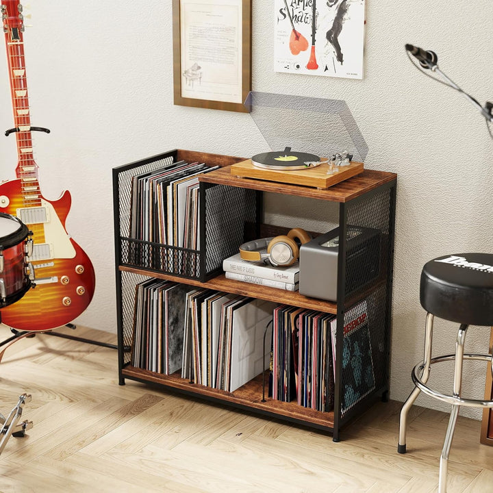 KOMFOTTEU Vinyl-Plattenspielerständer für bis zu 300 Alben, 3-stöckige Schallplatten-Display mit 3 a