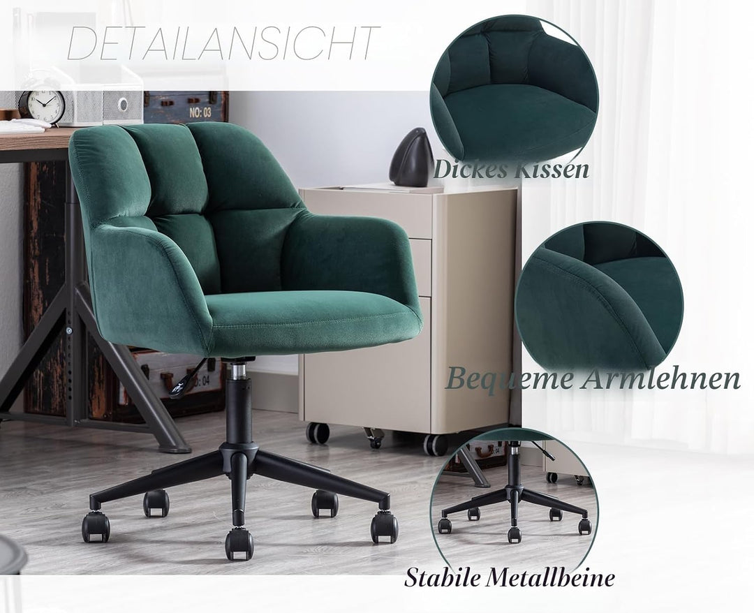 chairus Schreibtischstuhl Samt Bürostuhl 360° Drehbar Schreibtischstuhl Höhenverstellbar Drehstuhl f