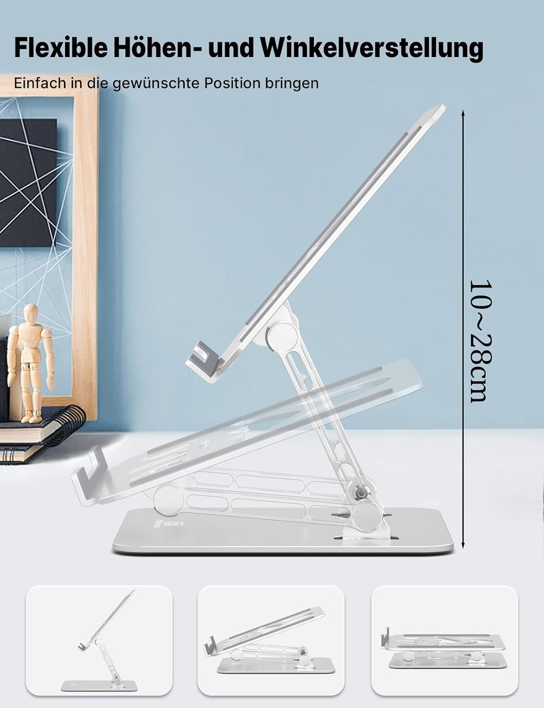 Ergonomischer Laptop Ständer aus Aluminium, Höhenverstellbar &amp; Faltbar, Stabil &amp; rutschfest, Verbess