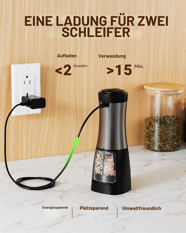 Sangcon 2 in 1 Salz und Pfeffermühle Elektrisch, Pfeffermühle USB-Aufladbarer，Automatische Einhandbe