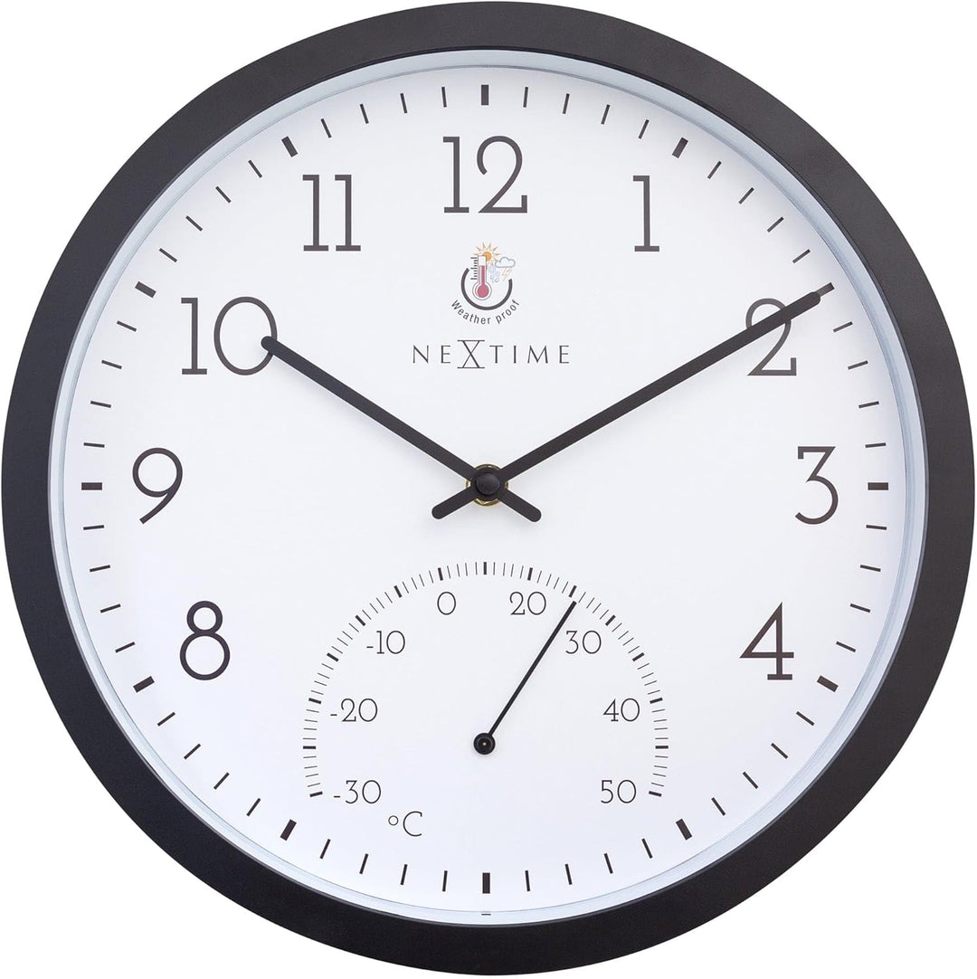 NeXtime Wall Clock (Garden/Inside) 30,5 cm-Time/Temp-Black-Plastic Marigold, One Size