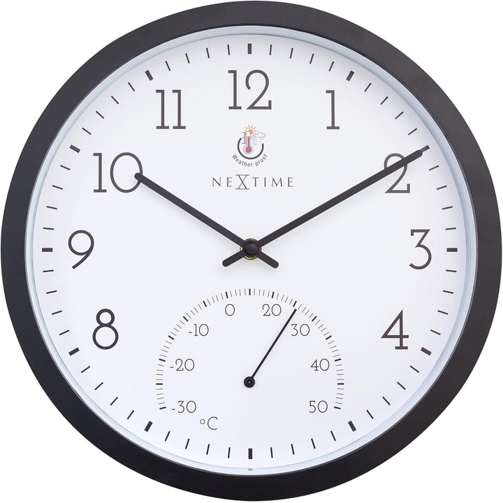 NeXtime Wall Clock (Garden/Inside) 30,5 cm-Time/Temp-Black-Plastic Marigold, One Size