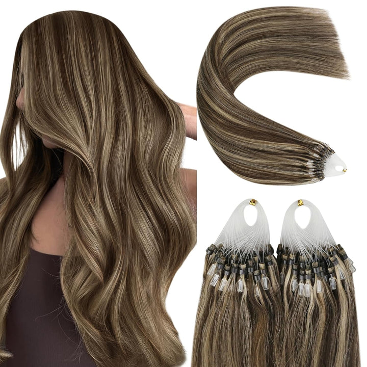 YoungSee Microring Extensions Echthaar Braun 50cm Microring Hair Extensions Micro Loop Extensions Ec