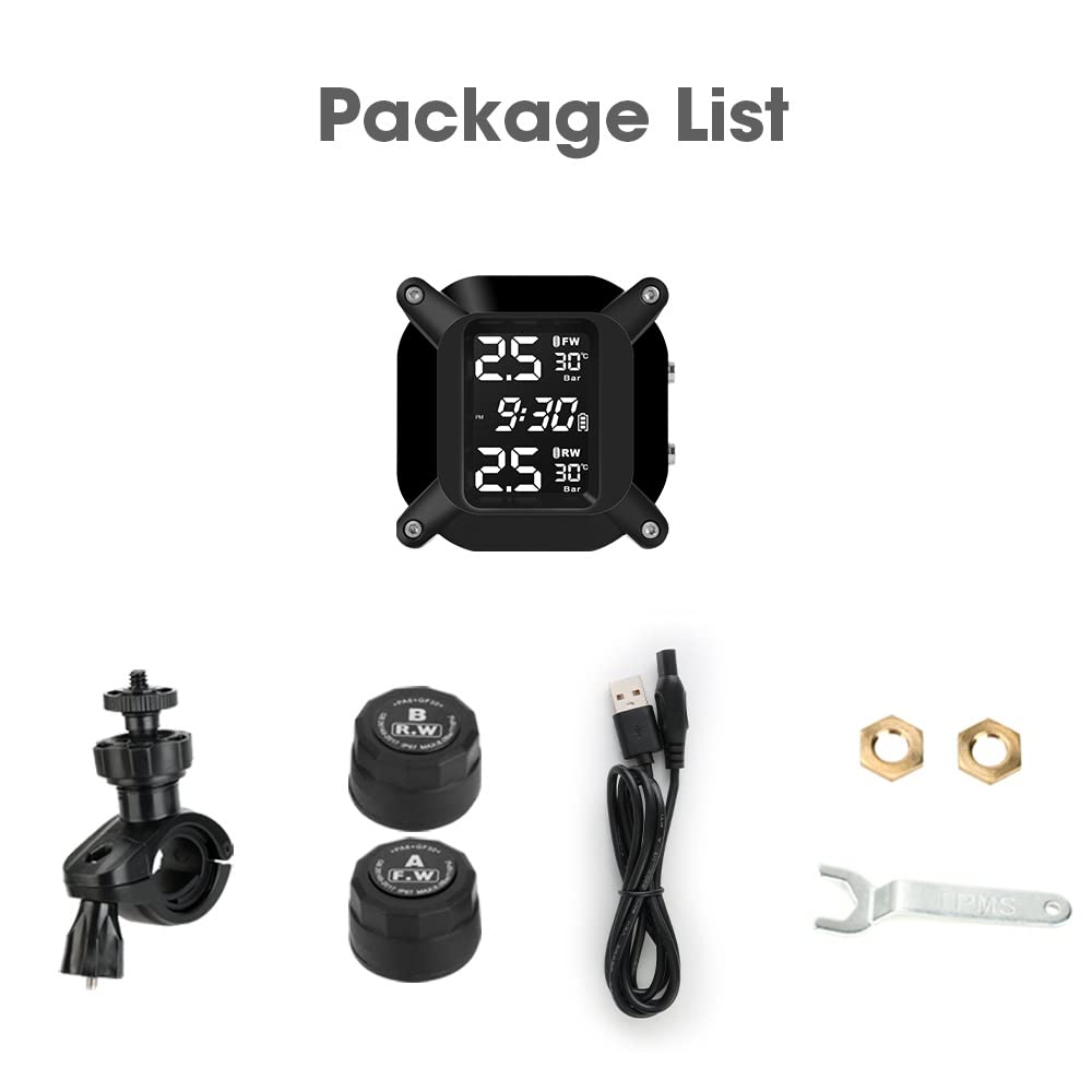 Jansite Motorrad TPMS Wireles Reifendrucküberwachungssystem mit 2 externen Sensoren LCD-Display Auto