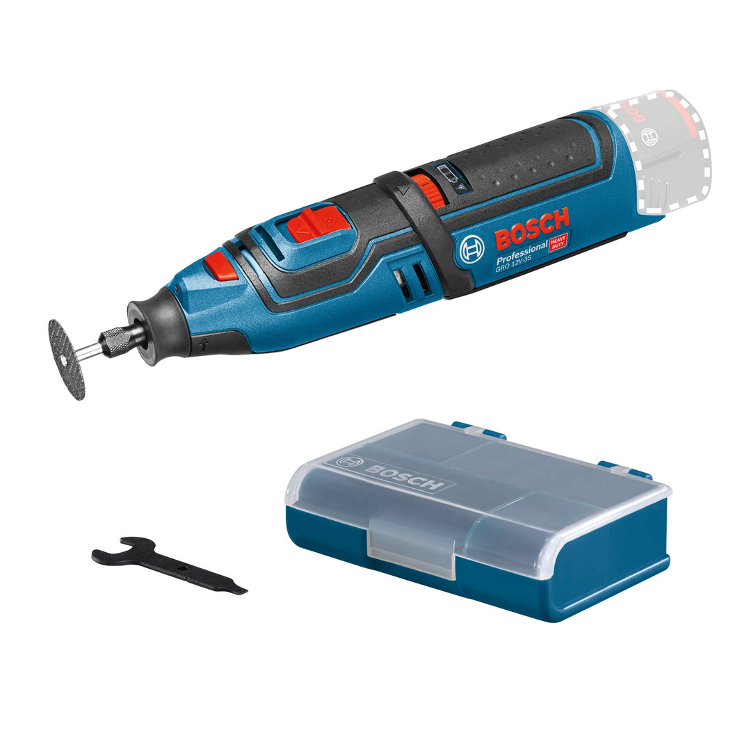 Bosch Professional 12V System Akku Rotationswerkzeug GRO 12V-35 (inkl. Schlüssel, Spannzange, Trenns