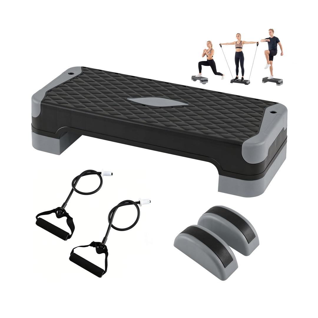 COSTWAY Aerobic Stepper 4 fach höhenverstellbar, 300 kg belastbar | Steppbrett mit Widerstandsbänder
