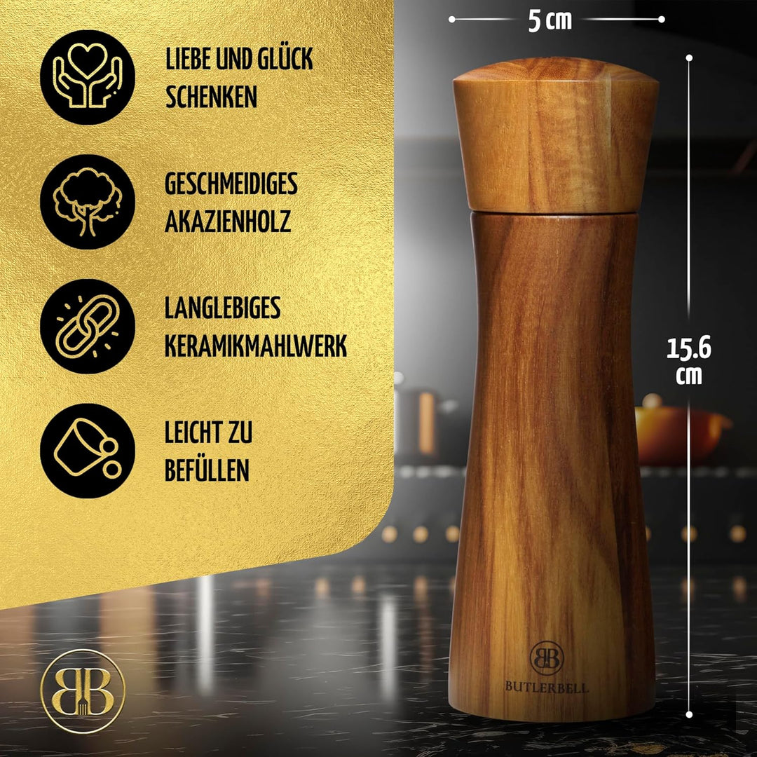 BUTLERBELL® Salz und Pfeffermühle Holz in Luxus Geschenkbox mit Herz ideal als Hochzeitsgeschenk | G