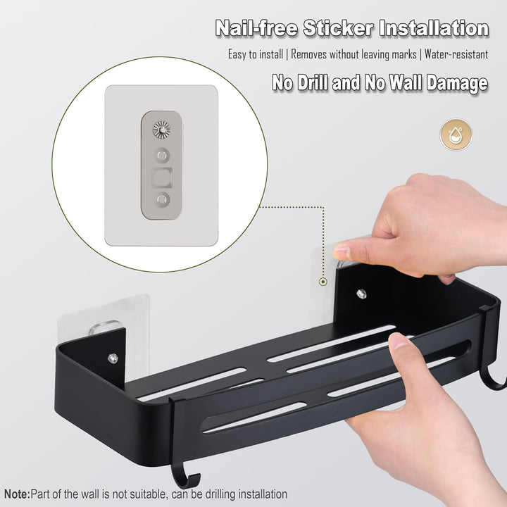 HNVNER Duschregal Ohne Bohren, Duschablage Aluminium mit 4 Haken Rostfreies Badezimmer Regal Shampoo