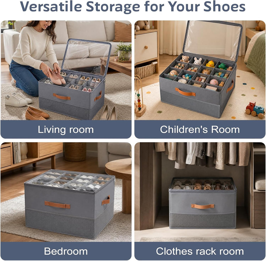 Schuhorganizer, Schuh-Organizer für Closet für 16Paar mit Unterteilungen und Deckel, Grosser Faltbar