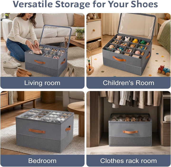 Schuhorganizer, Schuh-Organizer für Closet für 16Paar mit Unterteilungen und Deckel, Grosser Faltbar