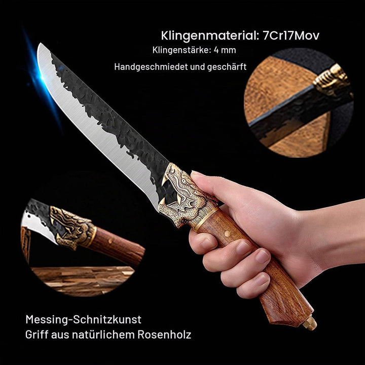 Ausbeinmesser Hackmesser Handgeschmiedet Kochmesser Scharf Fleischermesser mit Lederhülle 7Cr17Mov K