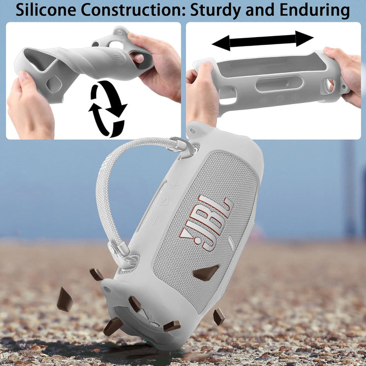 Khanka für JBL Charge 6 Silikon-Schutzhülle mit abnehmbarem Schultergurt & Utility-Haken, Flexible w