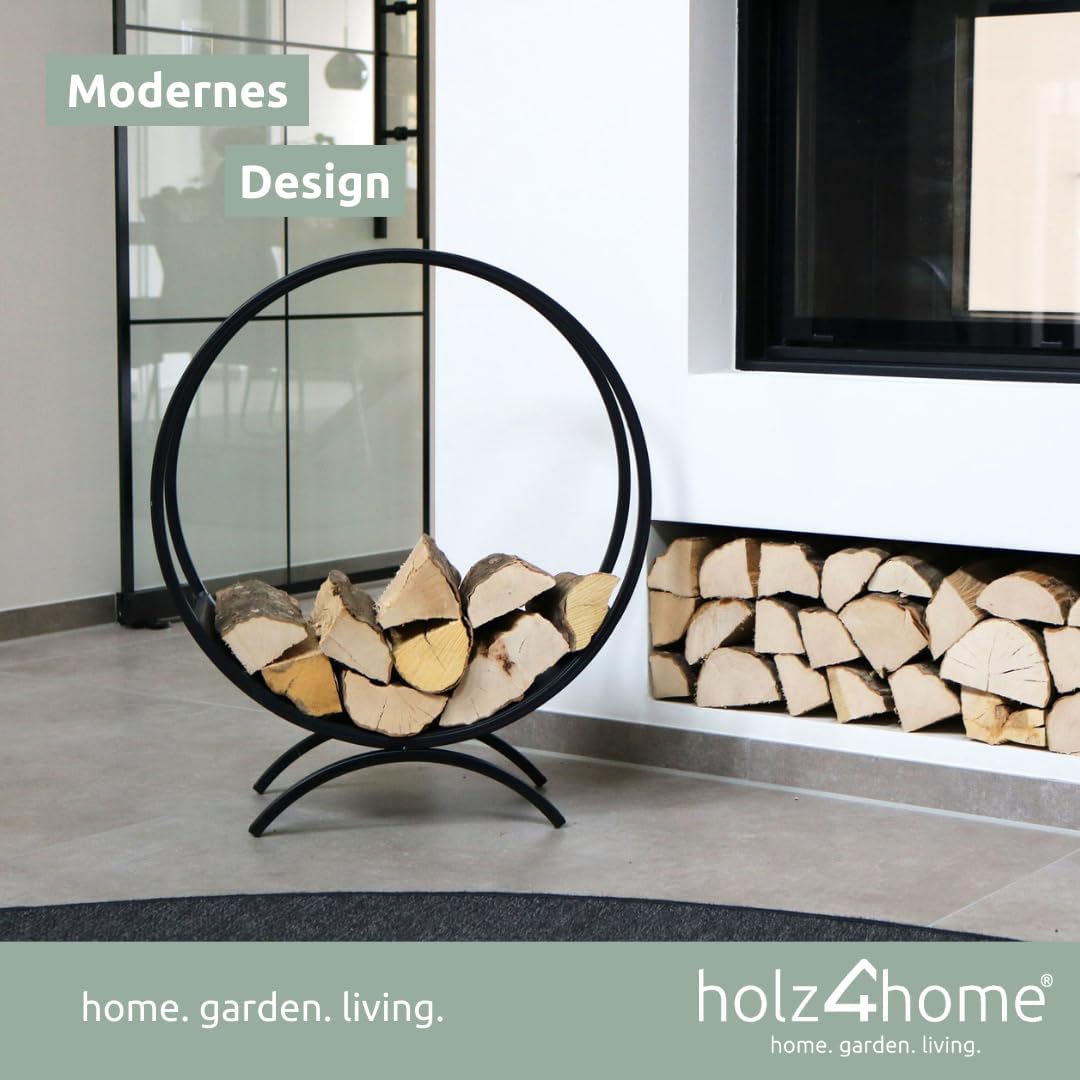 holz4home® Brennholzregal/Kaminholzständer rund I Pulverbeschichtetes Stahlprofil I Farbe: Schwarz M