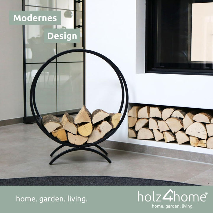 holz4home® Brennholzregal/Kaminholzständer rund I Pulverbeschichtetes Stahlprofil I Farbe: Schwarz M
