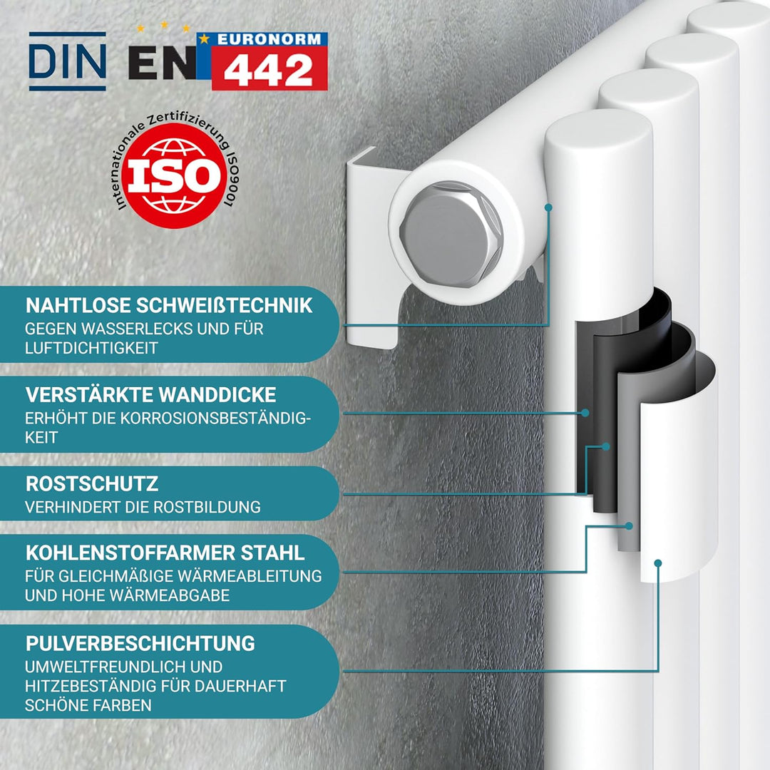 VILSTEIN Flachheizkörper, Paneelheizkörper einlagig, Mittelanschluss und Seitenanschluss, 1600x540 m