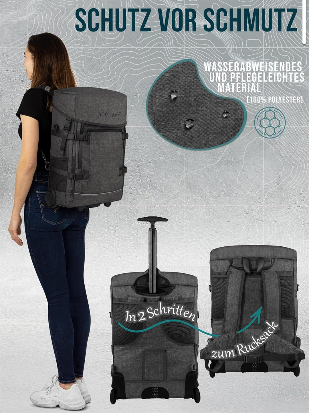 normani Backpacker Reisetaschen-Rucksack Reiserucksack mit Trolleyfunktion mit Frontloader und Handg