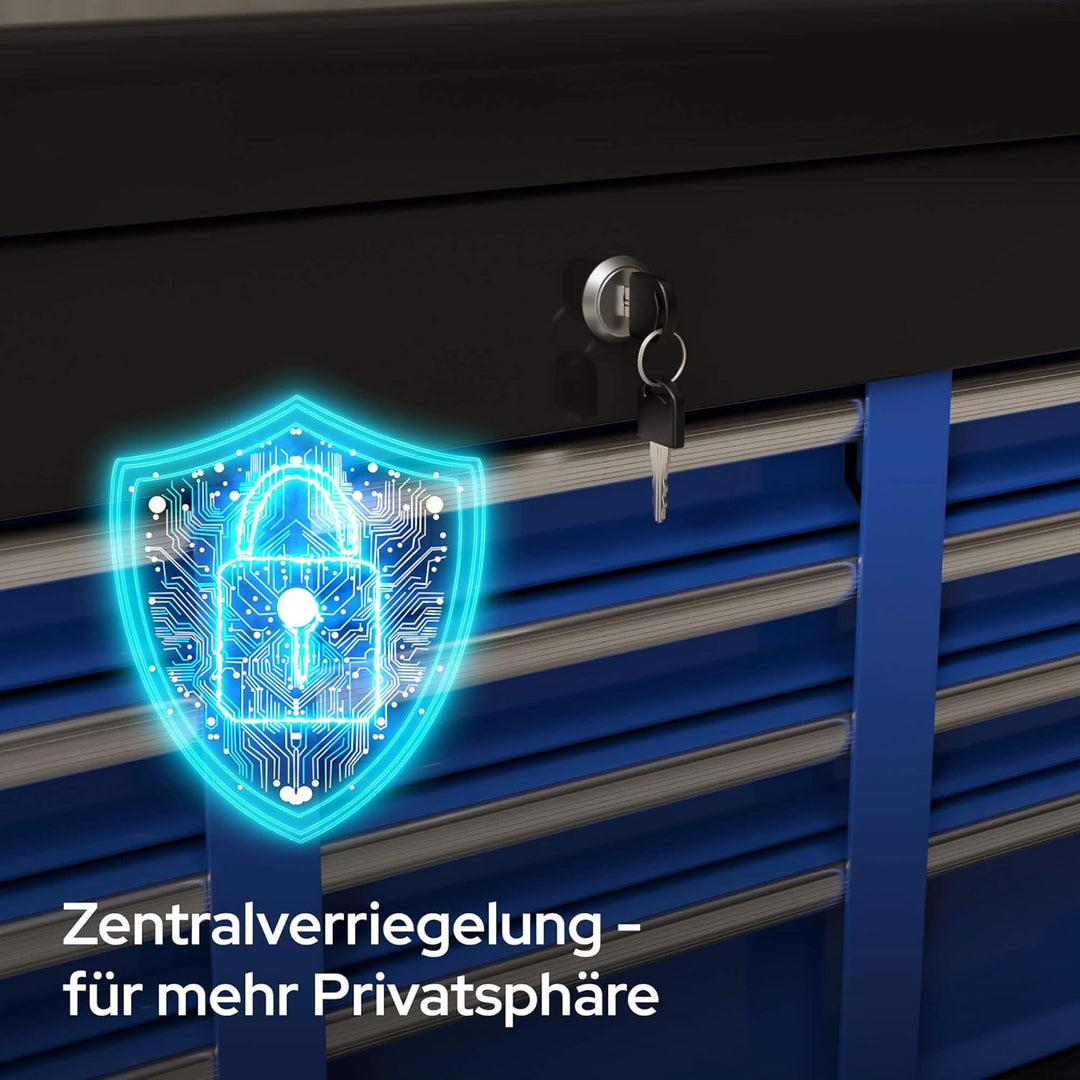 Arebos Werkstattwagen 9 Fächer | inkl. Antirutschmatten | Kofferaufsatz mobil & herausnehmbar | zent
