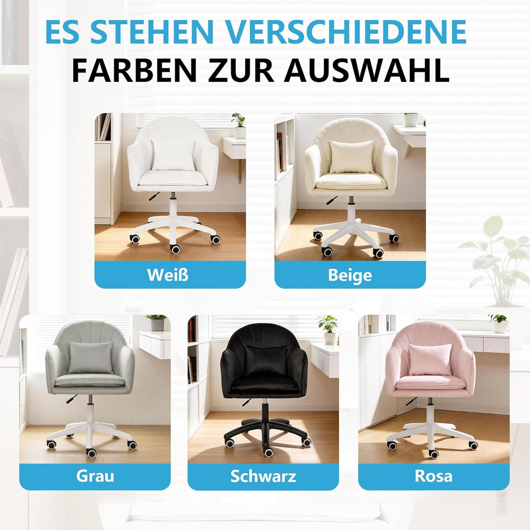 Ergonomischer Bürostuhl, 360°Drehstuhl mit Kopfkissen, Höhenverstellbarer Schreibtischstuhl, Schmink