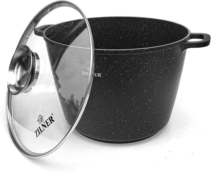 Zilner Topf 10,2 L - Robuster Kochtopf mit Deckel mit Aroma-Knopf - Marmorbeschichtung - für alle He