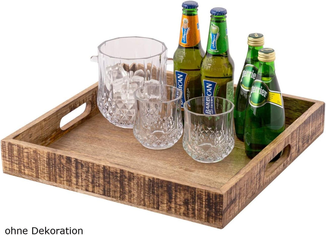 casamia Holztablett Serviertablett 40x40cm Tablett Holz Serviertablett Deko Tablett quadratisch aus