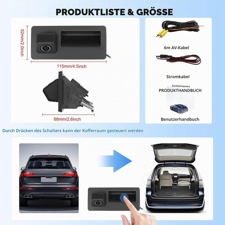 Hodozzy HD Rückfahrkamera für Audi/VW mit Nachtsicht, Einparkhilfe, 170° Grad Weitwinkel, wasserdich