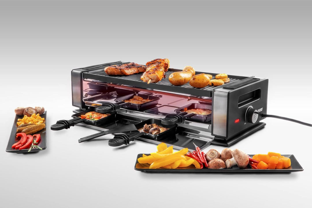 Unold 48730 Raclette Finesse Basic Raclette-Grill für 8 Personen, wendbare Antihaft-Grillplatte, ele