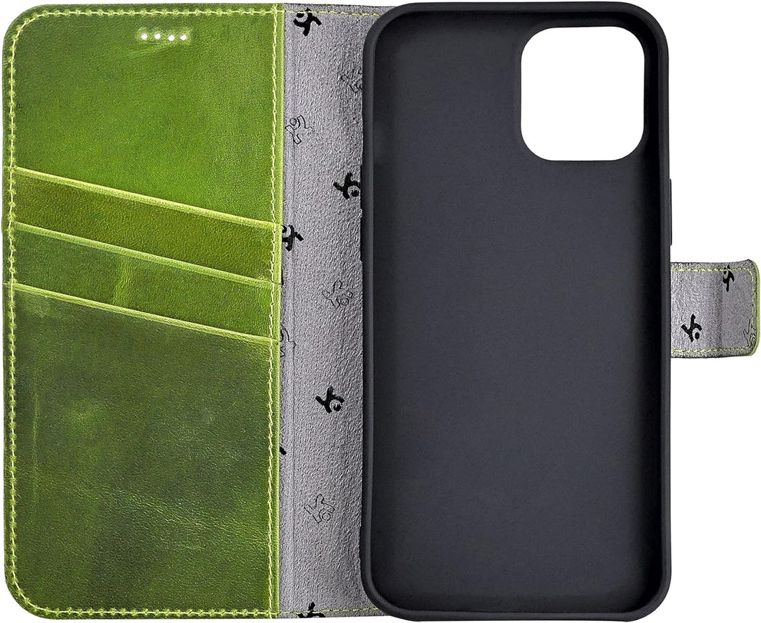 Suncase Book-Style Hülle kompatibel mit iPhone 12 Mini (5.4") Leder Tasche (Slim-Fit) Lederhülle Han