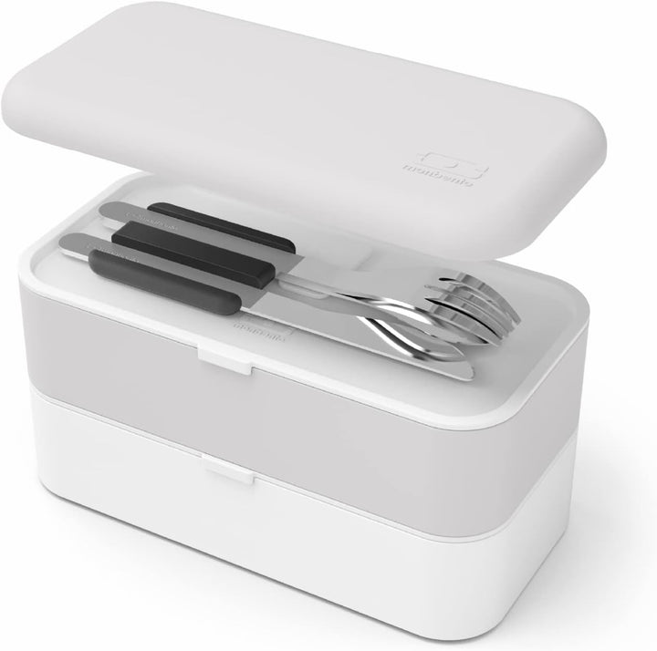 MONBENTO - Besteck zum Mitnehmen mit Etui MB Slim Box Onyx - Tragbares Besteck mit 3 Teilen Messer,