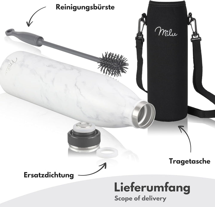 Milu Edelstahl Trinkflasche 350ml 500ml 750ml 1L 1,5L Thermosflasche Isolierte Wasserflasche Auslauf