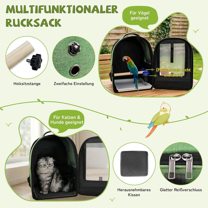 ALLSOPETS Vogelrucksack Leicht und Atmungsaktiv Tragbarer Papageiträger für Kleine Tiere mit Ständer