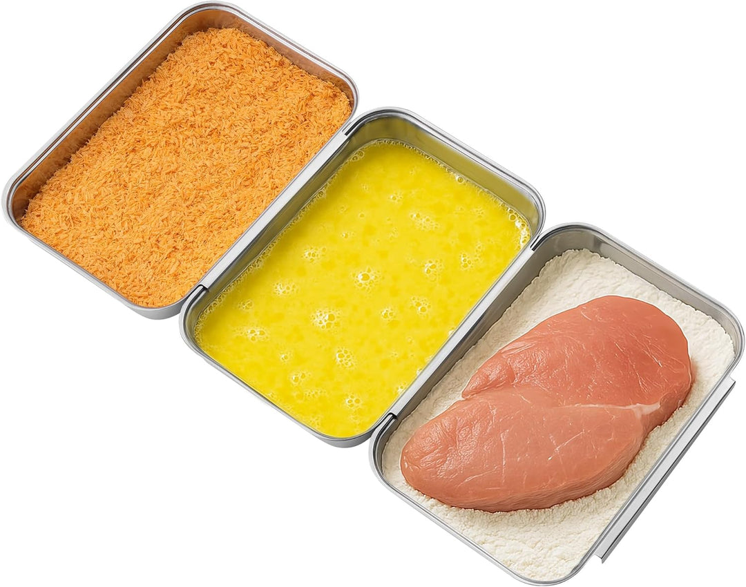 Navaris Panier-Set aus Edelstahl 3-teilig - 3x Schale zum Panieren 22 x 15 x 3 cm - Schnitzel Fleisc