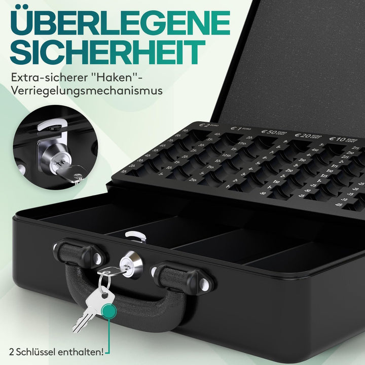 ACROPAQ Geldkassette - Abschliessbar, Mit Münzzählbrett, Gross, 30 x 24,5 x 9 cm, Mit 2 Schlüsseln,