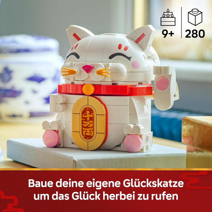 LEGO Glückskatze - Bauset für Erwachsene - Modellbau mit Tierfigur mit winkender Pfote sowie Goldmün