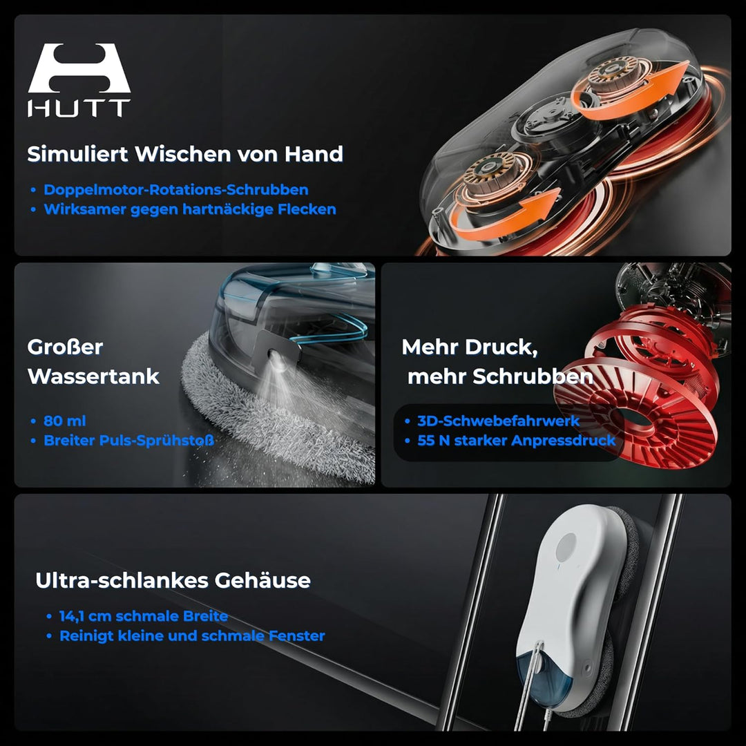 HUTT DDC55 PRO Fensterputzroboter – Multi-Surface Reinigungsroboter für Fenster, Fliesen, Spiegel &